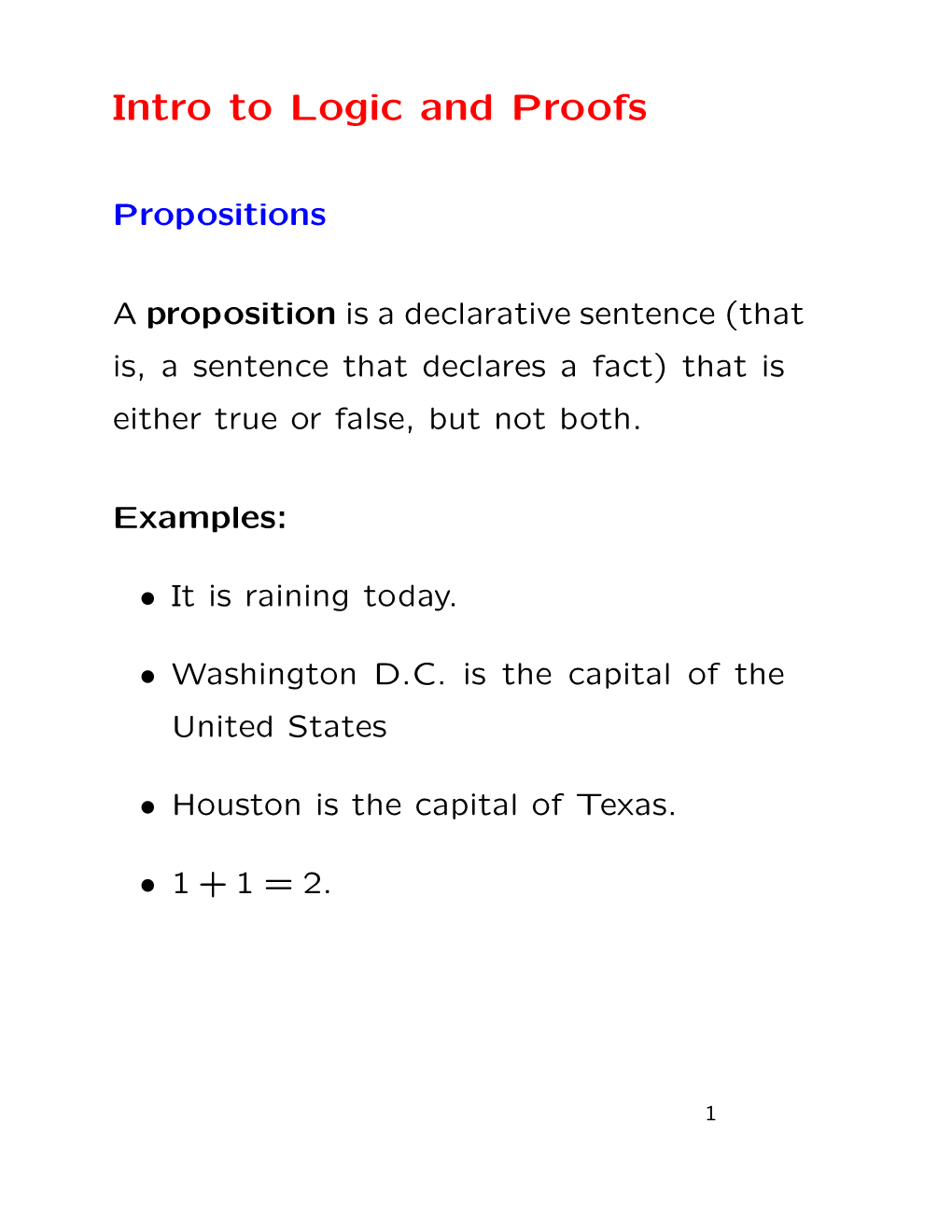 Intro to Logic and Proofs