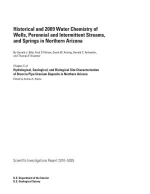 Historical and 2009 Water Chemistry of Wells, Perennial and Intermittent Streams, and Springs in Northern Arizona