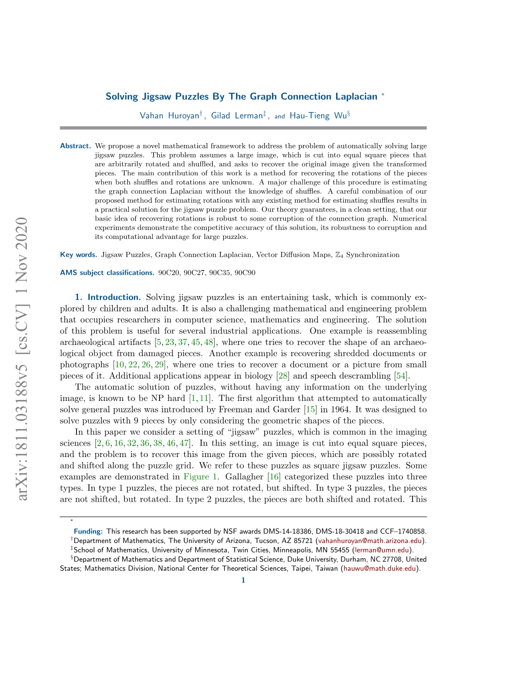 Solving Jigsaw Puzzles by the Graph Connection Laplacian ∗