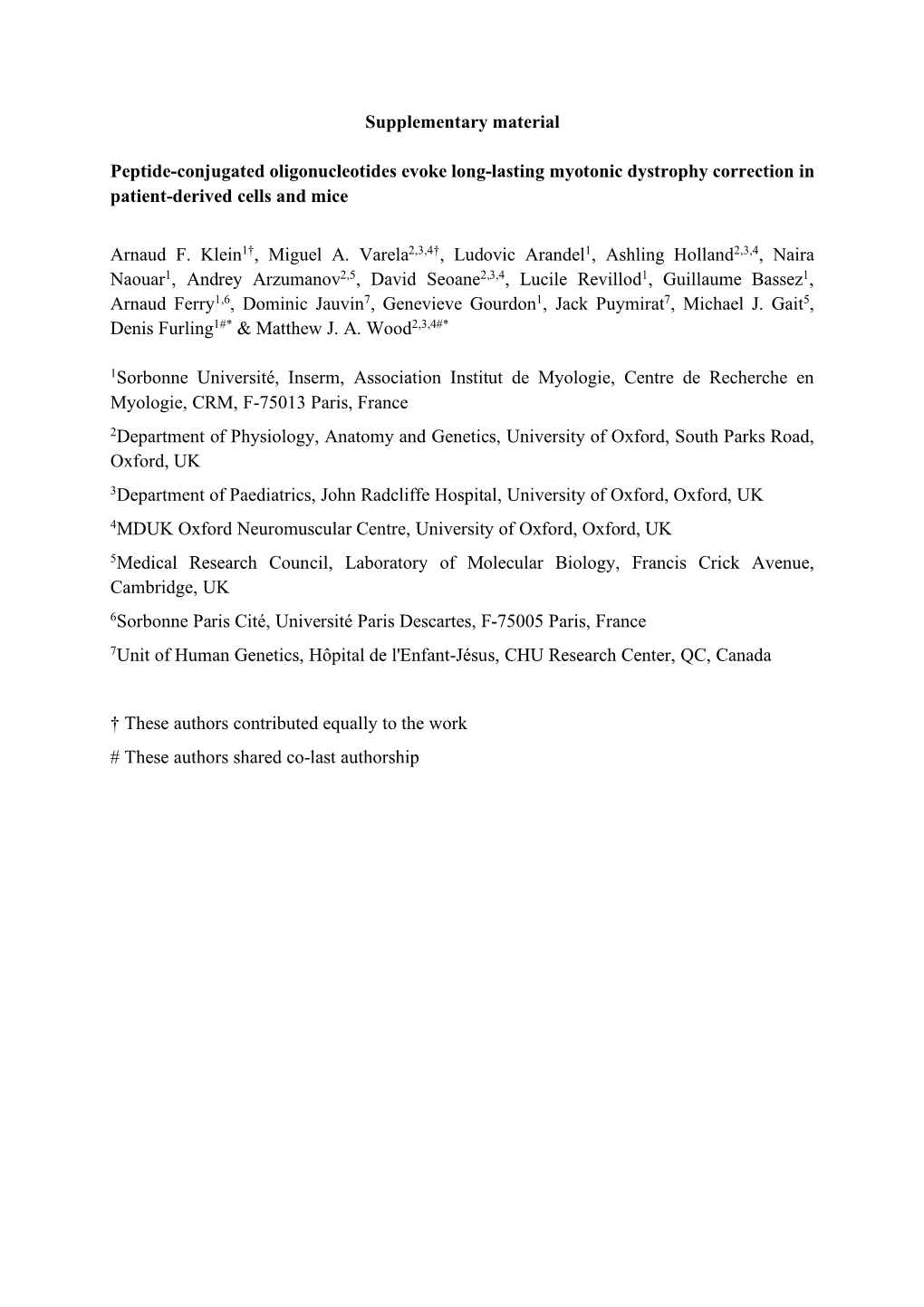 Supplementary Material Peptide-Conjugated Oligonucleotides Evoke Long-Lasting Myotonic Dystrophy Correction in Patient-Derived C