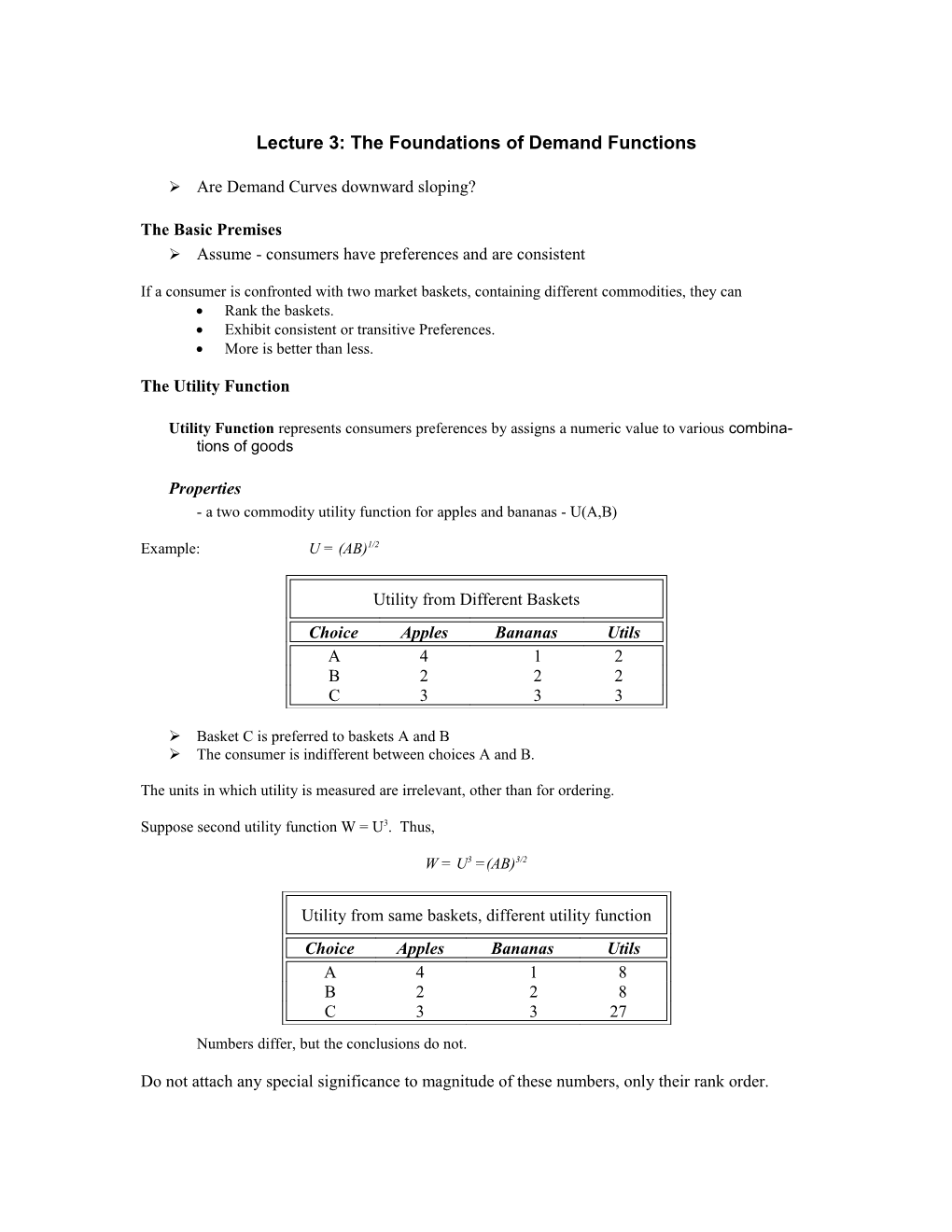 Lecture 3: the Foundations of Demand Functions