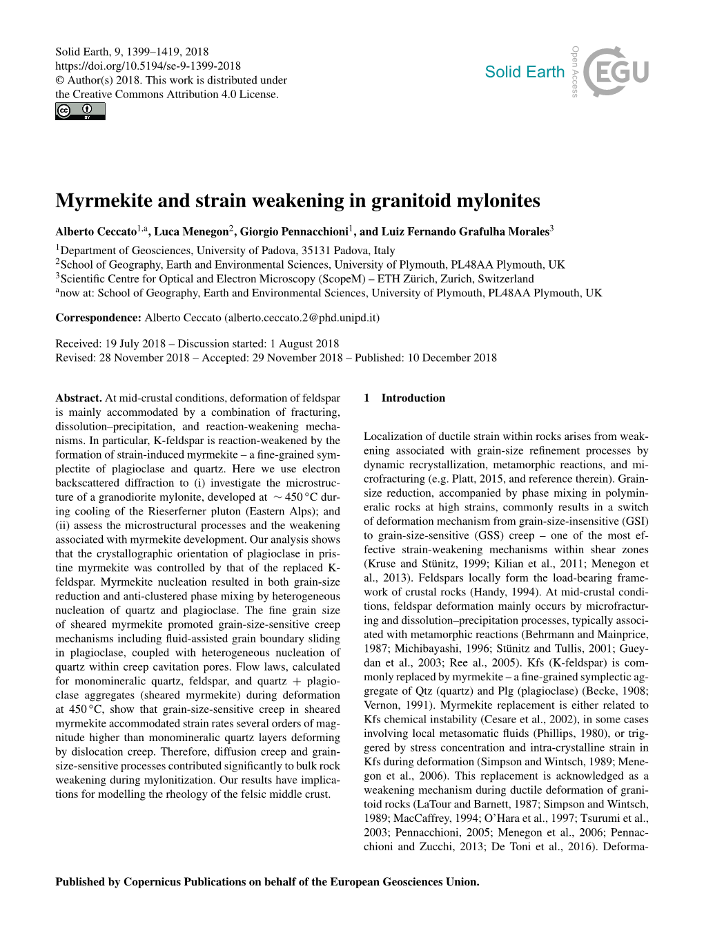 Myrmekite and Strain Weakening in Granitoid Mylonites