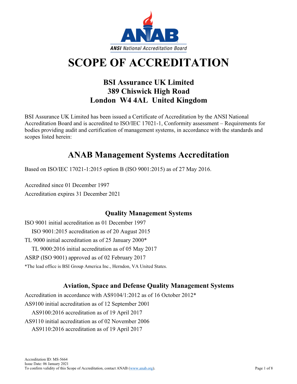 MS Scope of Accreditation