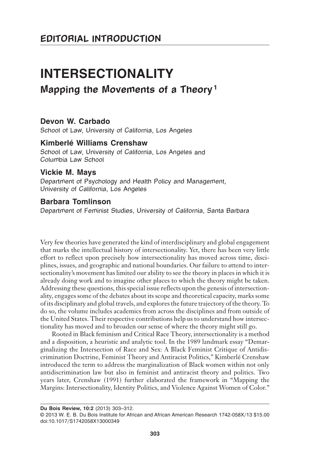 Intersectionality: Mapping the Movements of a Theory
