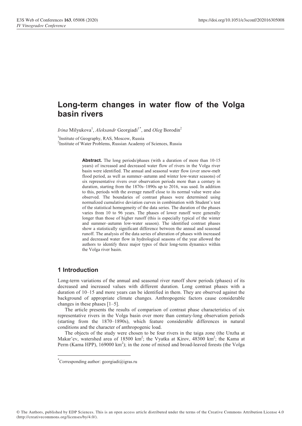 Long-Term Changes in Water Flow of the Volga Basin Rivers