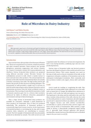 Role of Microbes in Dairy Industry