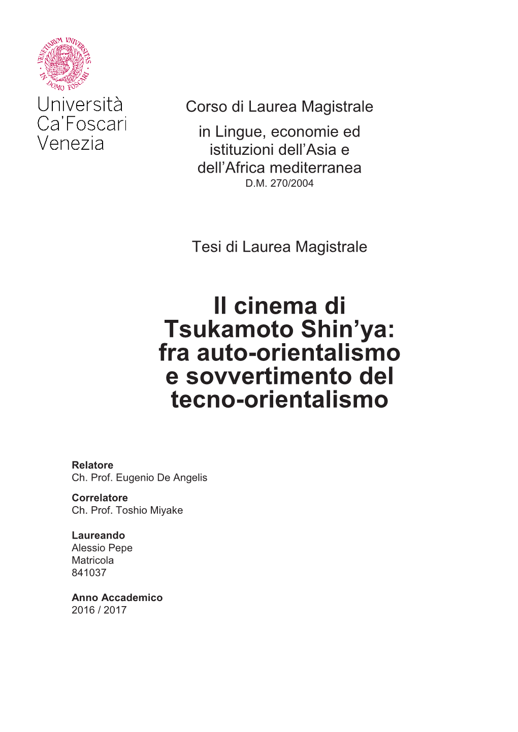 Il Cinema Di Tsukamoto Shin'ya