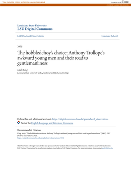 The Hobbledehoy's Choice: Anthony Trollope's Awkward Young Men And