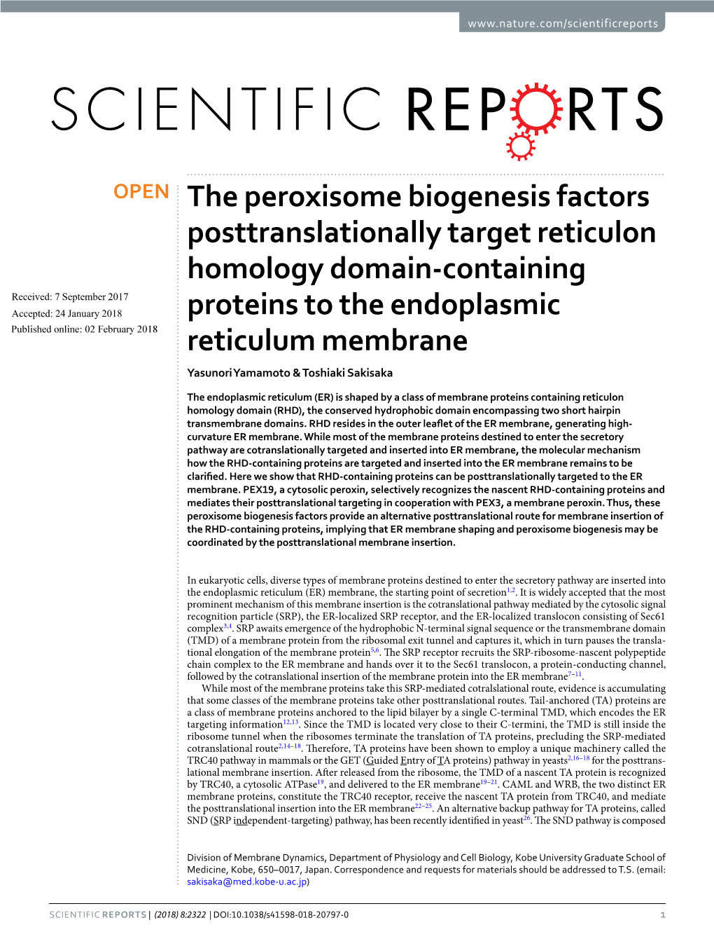 The Peroxisome Biogenesis Factors Posttranslationally Target Reticulon