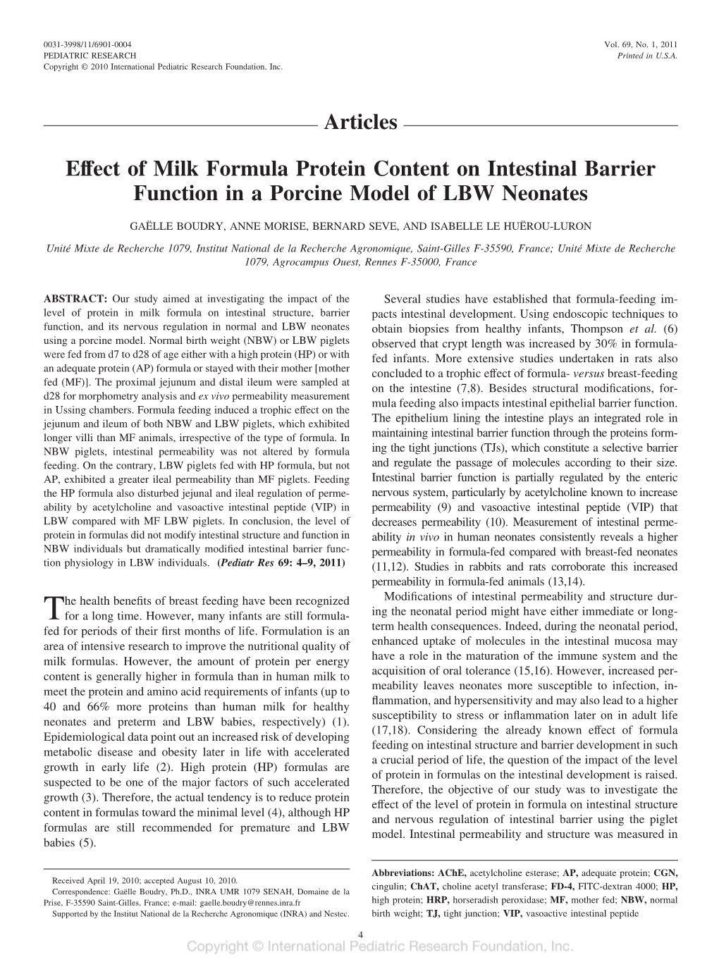 Articles Effect of Milk Formula Protein Content on Intestinal Barrier