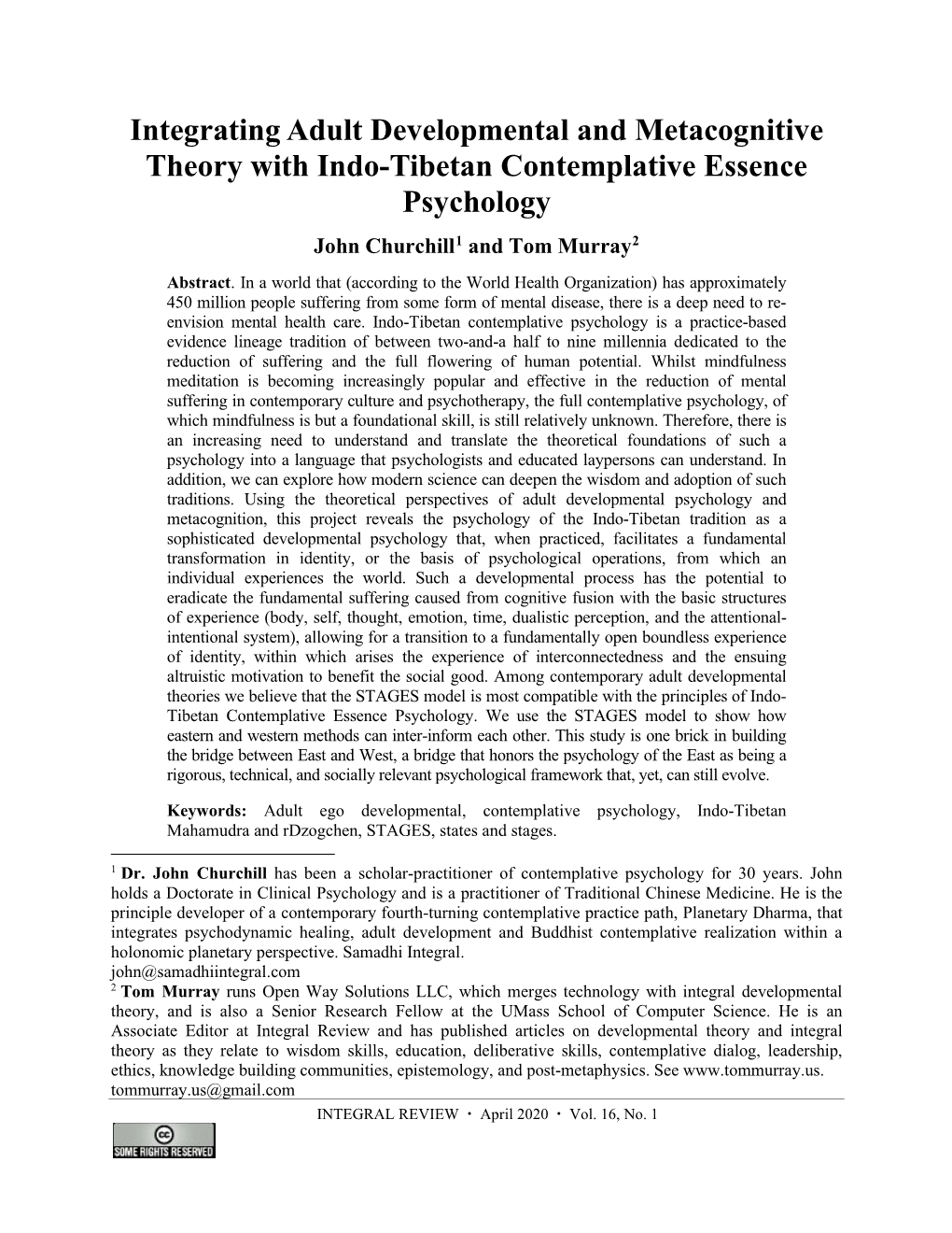 Integrating Adult Developmental and Metacognitive Theory with Indo-Tibetan Contemplative Essence Psychology