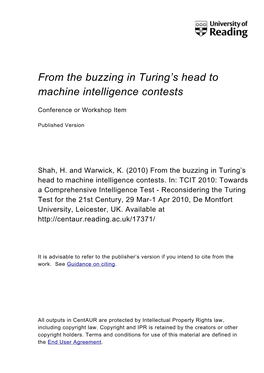 From the Buzzing in Turing's Head to Machine Intelligence Contests