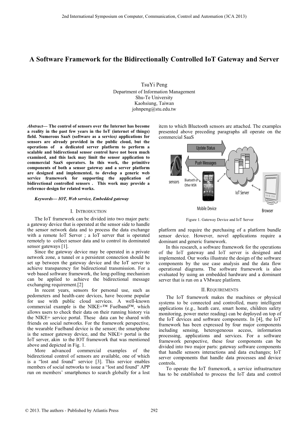 A Software Framework for the Bidirectionally Controlled Iot Gateway and Server