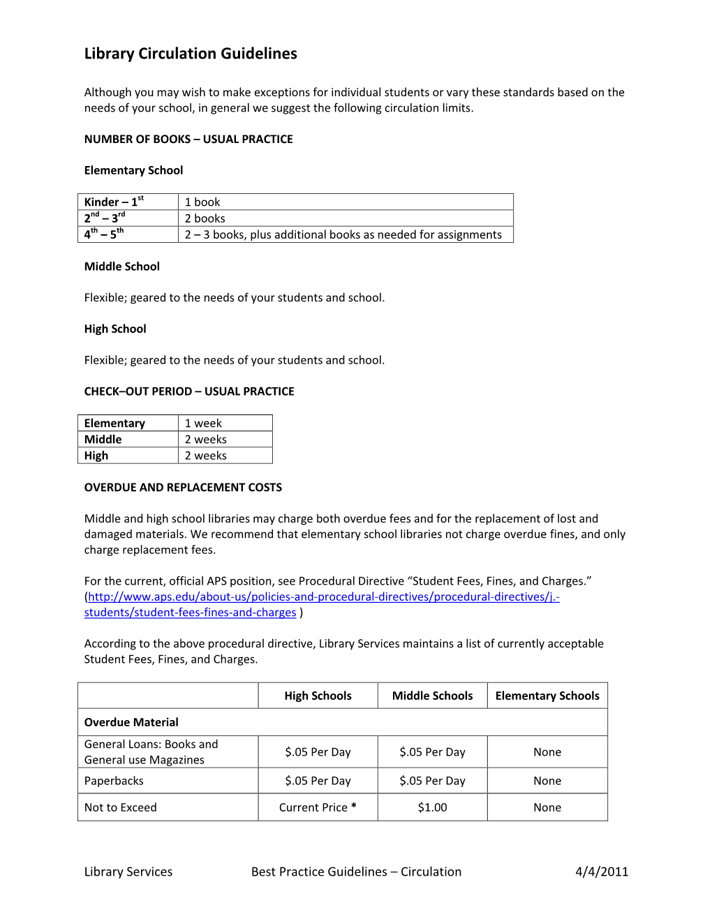 Library Circulation Guidelines