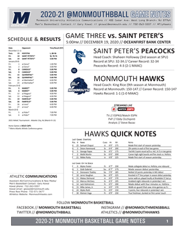 2020-21 @MONMOUTHBBALL GAME NOTES Monmouth University Athletics Communications // 400 Cedar Ave