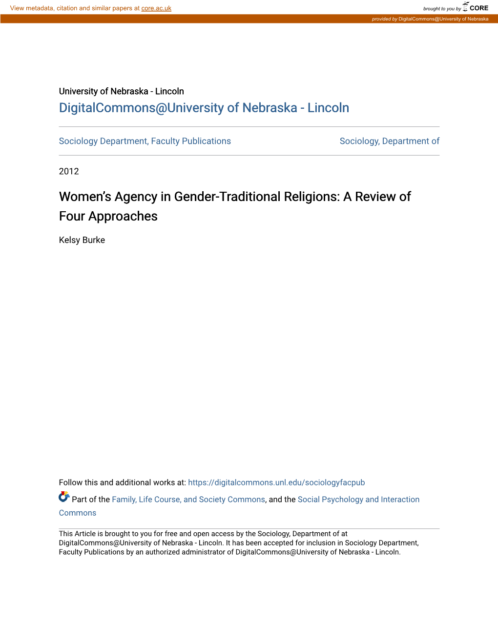 Women's Agency in Gender-Traditional Religions