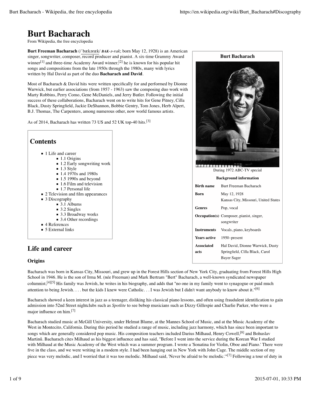 Burt Bacharach - Wikipedia, the Free Encyclopedia