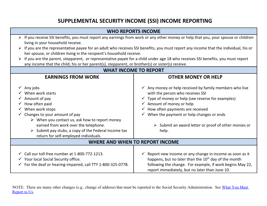 Supplemental Security Income (Ssi) Income Reporting