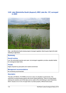 Northland Lakes Ecological Status 2013