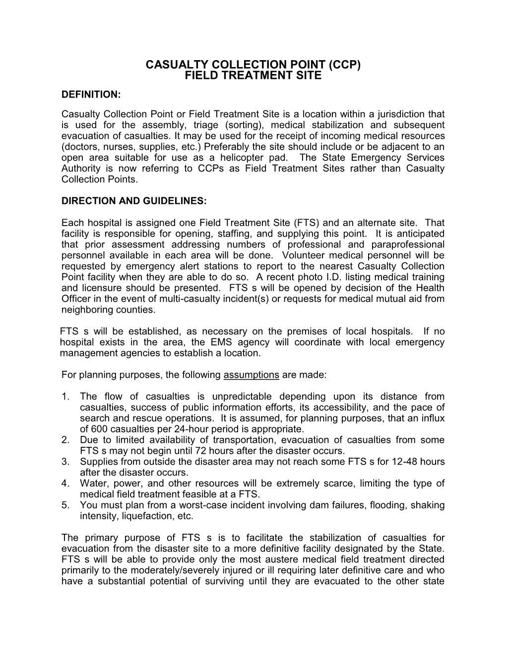 Casualty Collection Point (Ccp) Field Treatment Site