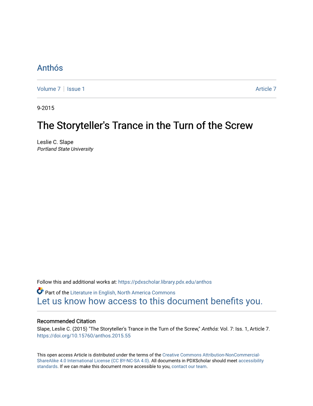 The Storyteller's Trance in the Turn of the Screw