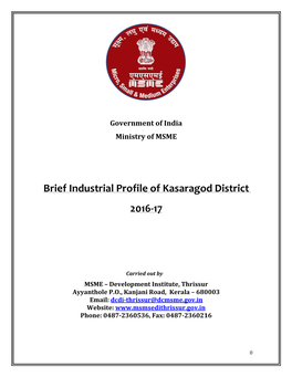 Brief Industrial Profile of Kasaragod District 2016-17