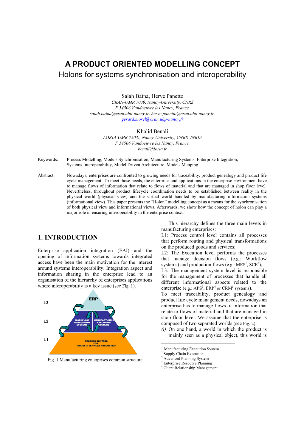 A PRODUCT ORIENTED MODELLING CONCEPT Holons for Systems Synchronisation and Interoperability