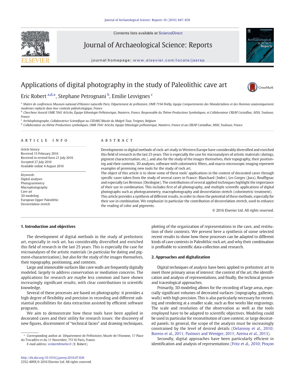 Applications of Digital Photography in the Study of Paleolithic Cave Art