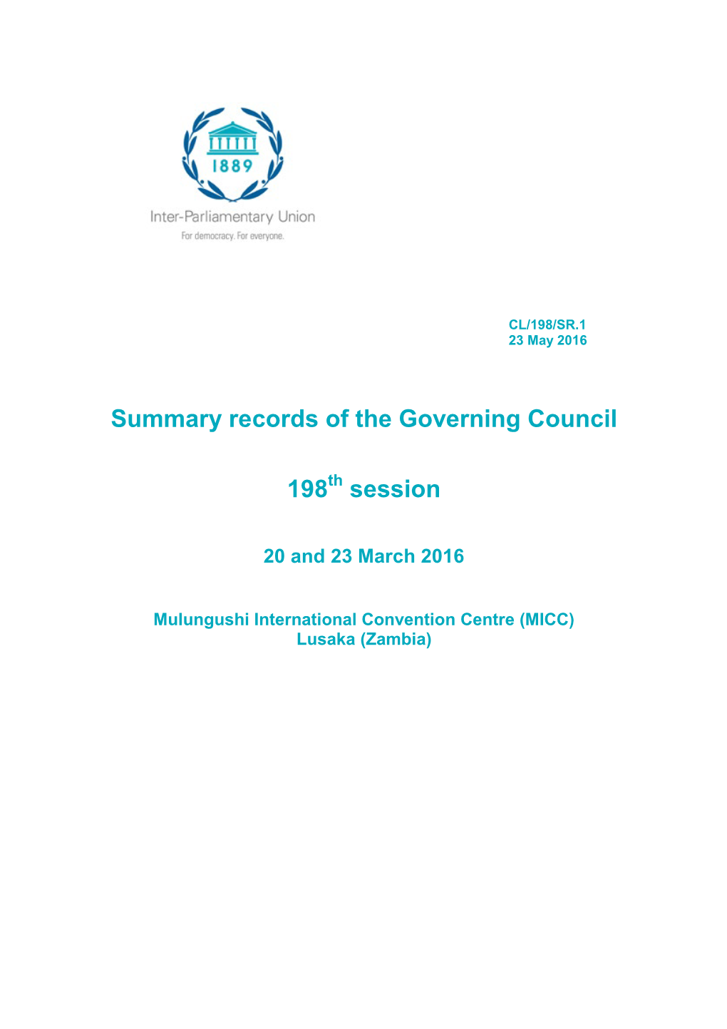 Summary Records of the Governing Council 198 Session