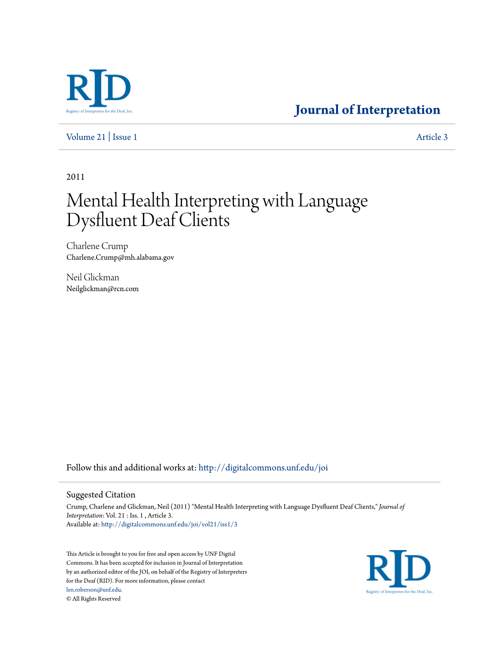 Mental Health Interpreting with Language Dysfluent Deaf Clients Charlene Crump Charlene.Crump@Mh.Alabama.Gov