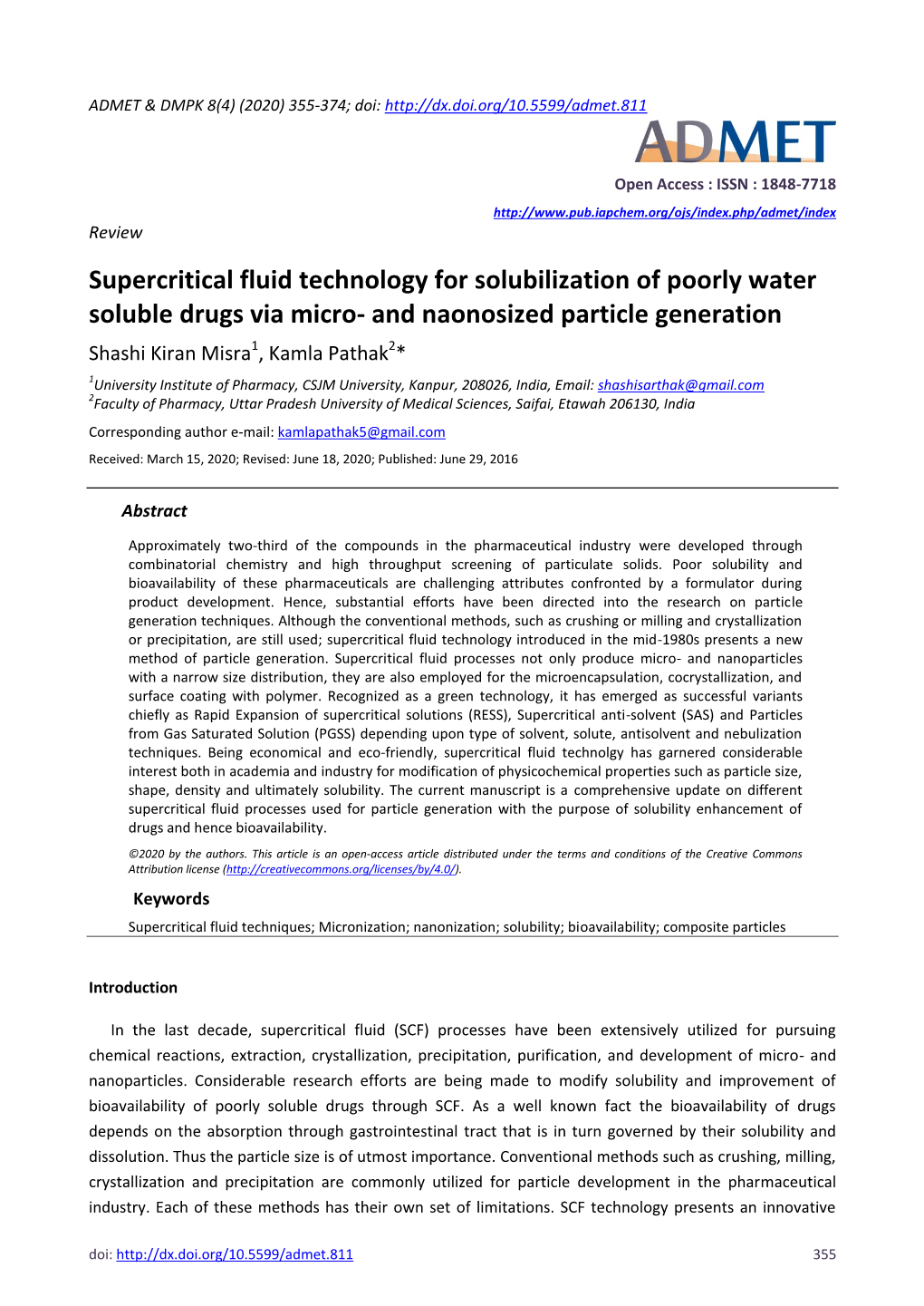 Supercritical Fluid Technology for Solubilization of Poorly Water