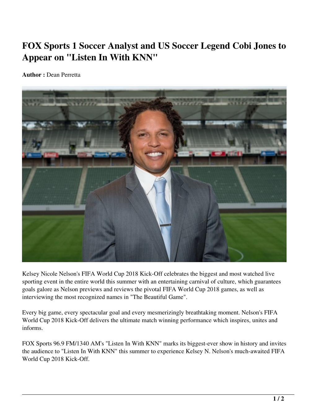 FOX Sports 1 Soccer Analyst and US Soccer Legend Cobi Jones to Appear on 