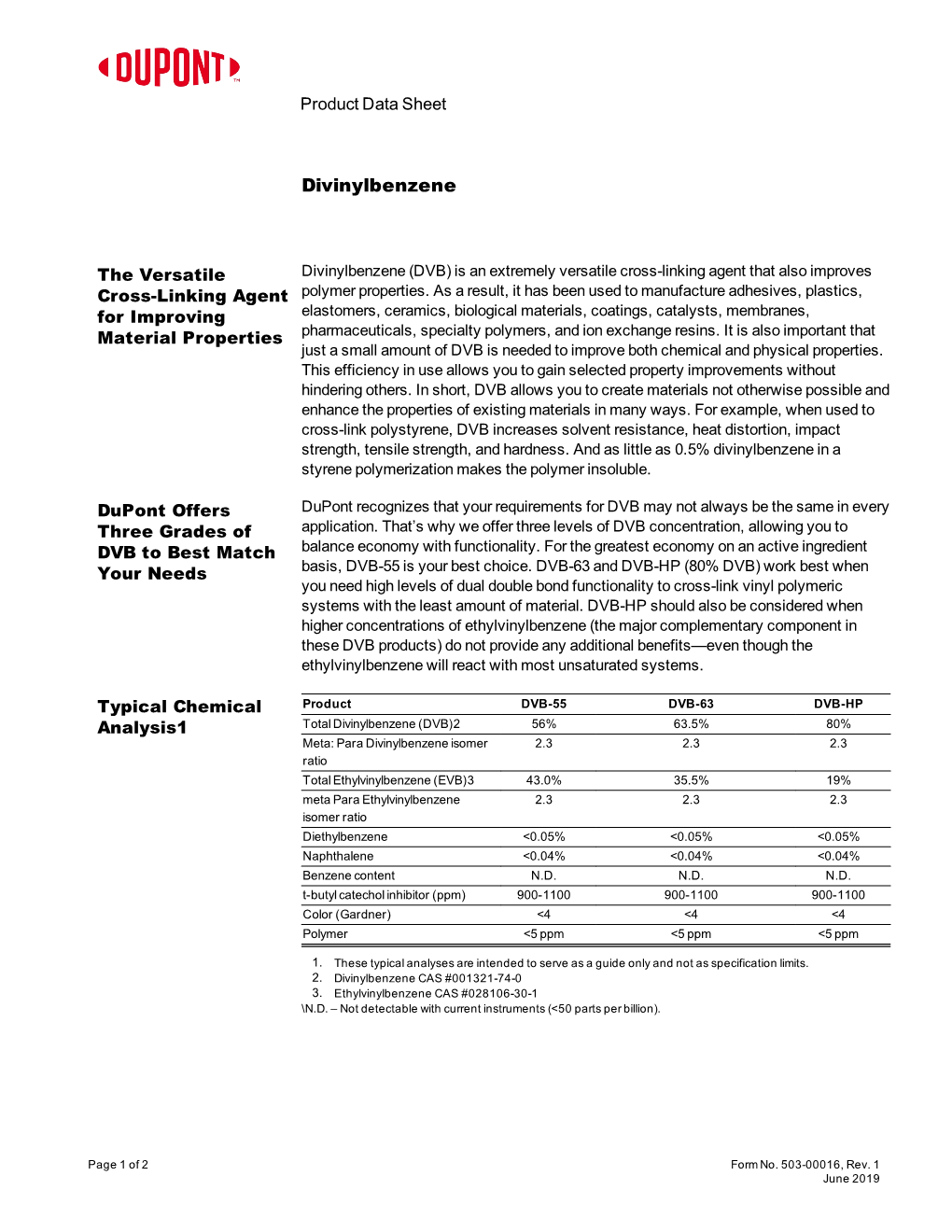 Divinylbenzene Product Data Sheet