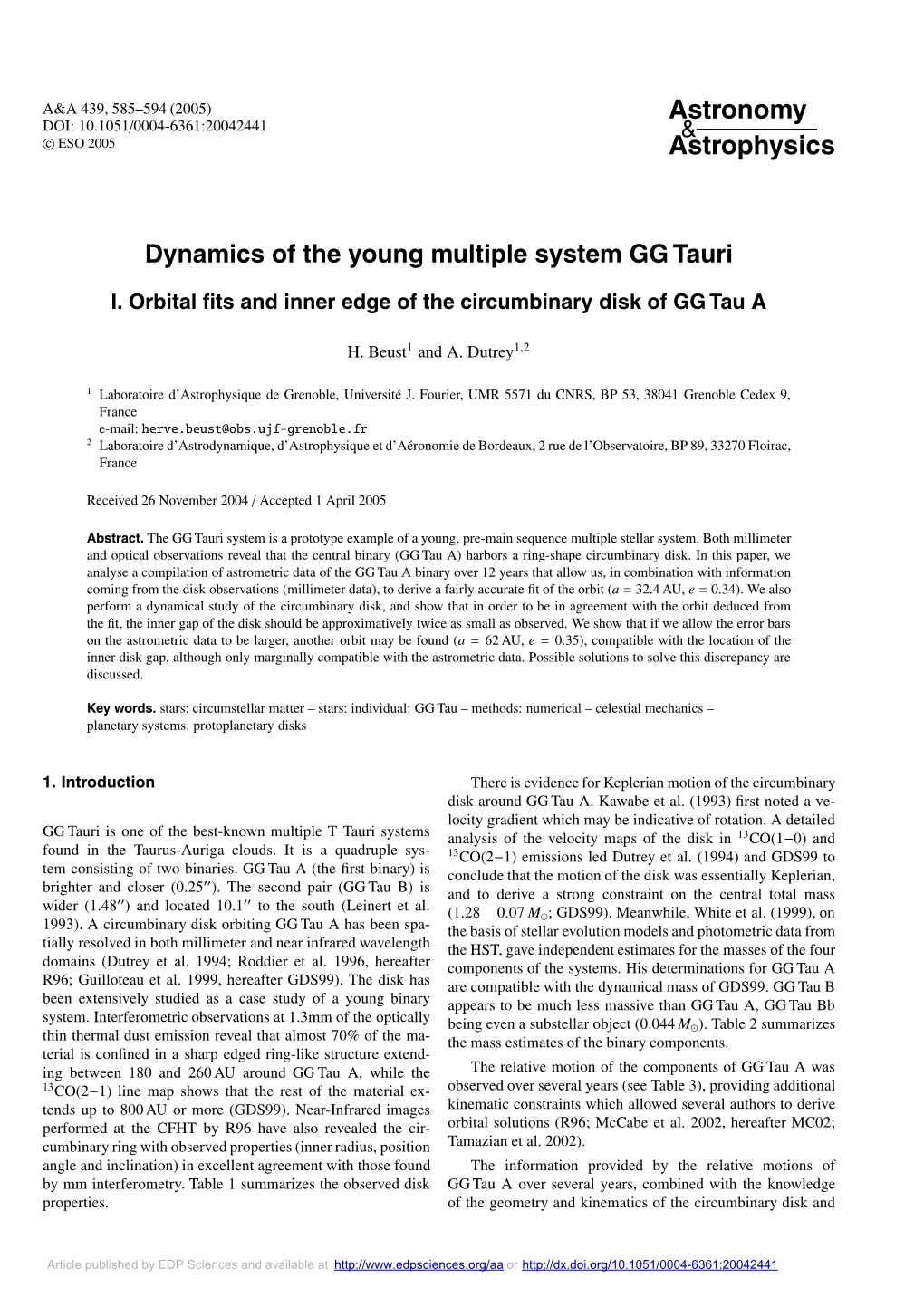 Dynamics of the Young Multiple System GG Tauri