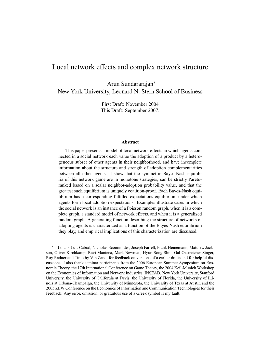 Local Network Effects and Complex Network Structure