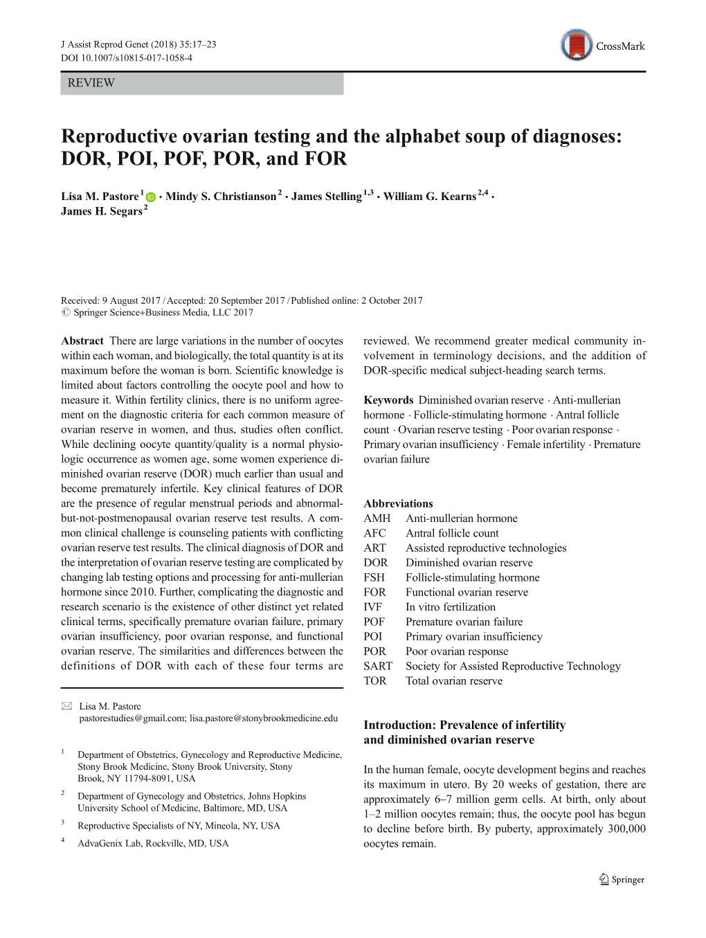 Reproductive Ovarian Testing and the Alphabet Soup of Diagnoses: DOR, POI, POF, POR, and FOR