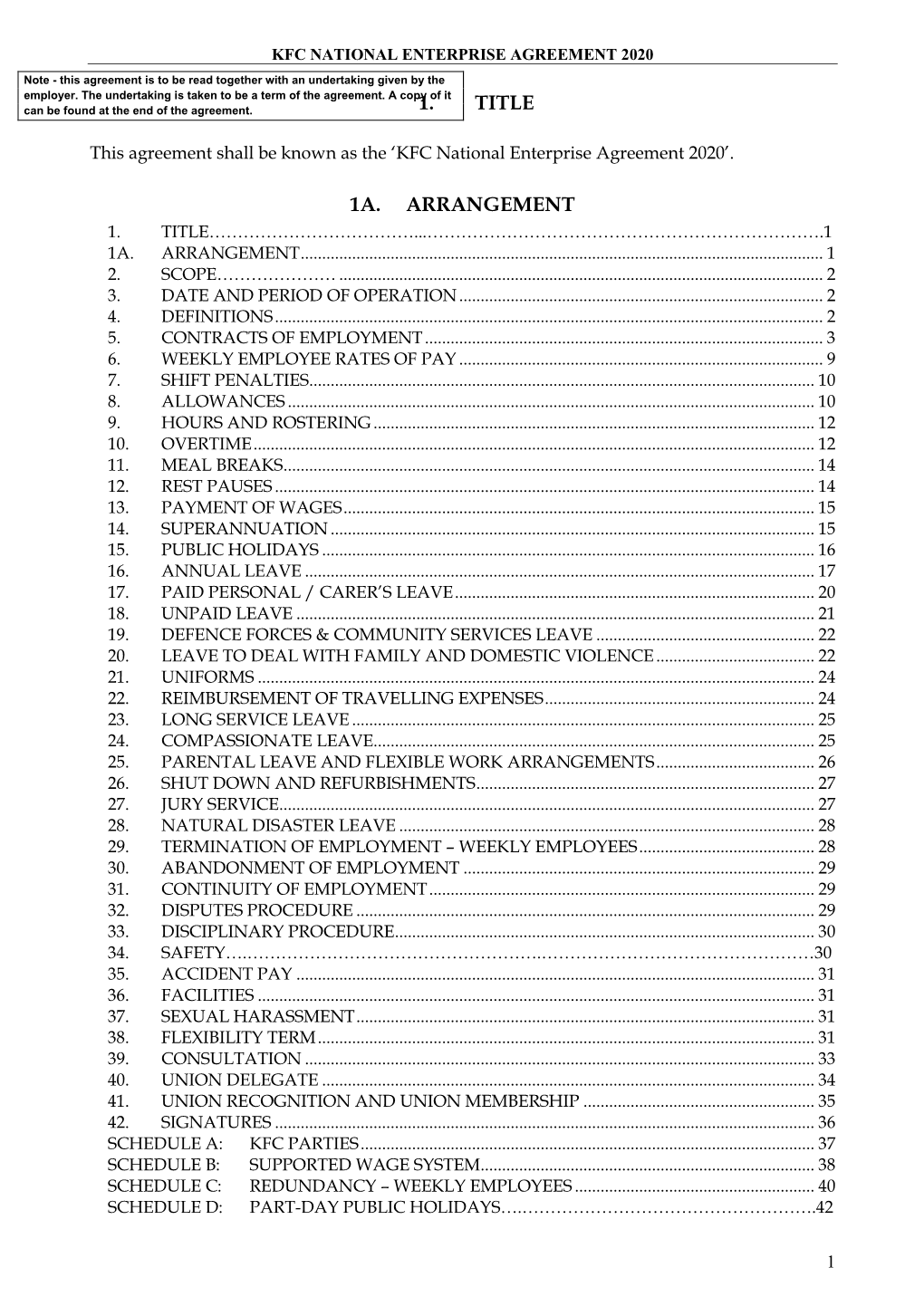 KFC National Enterprise Agreement 2020.Pdf