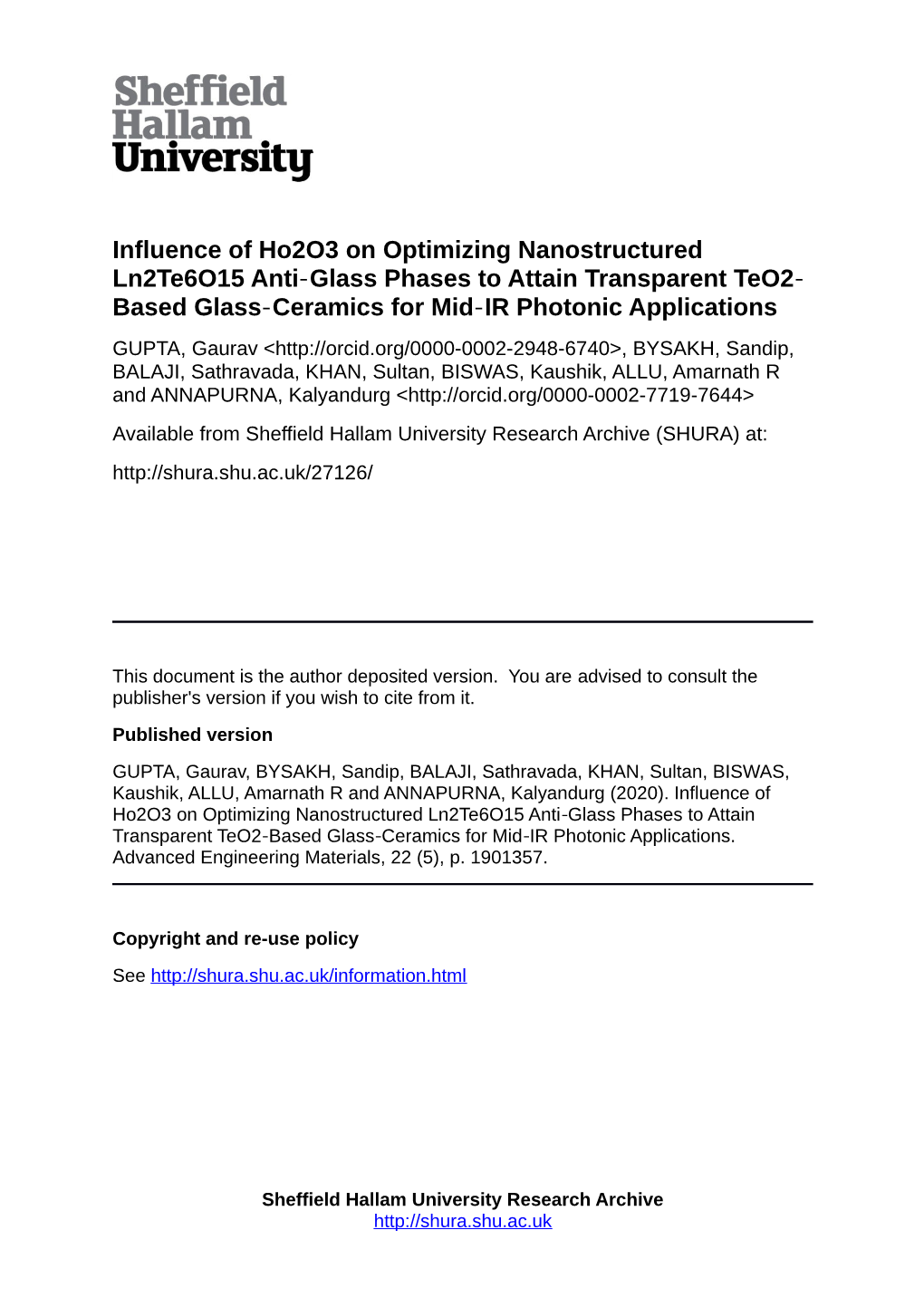 Influence of Ho2o3 on Optimizing Nanostructured Ln2te6o15 Anti