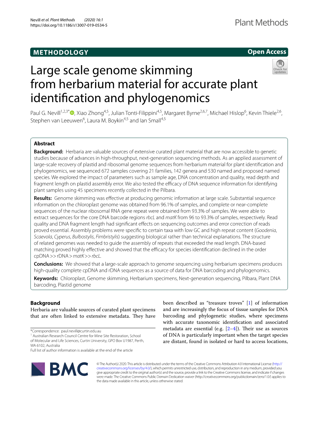 Large Scale Genome Skimming from Herbarium Material for Accurate Plant Identifcation and Phylogenomics Paul G