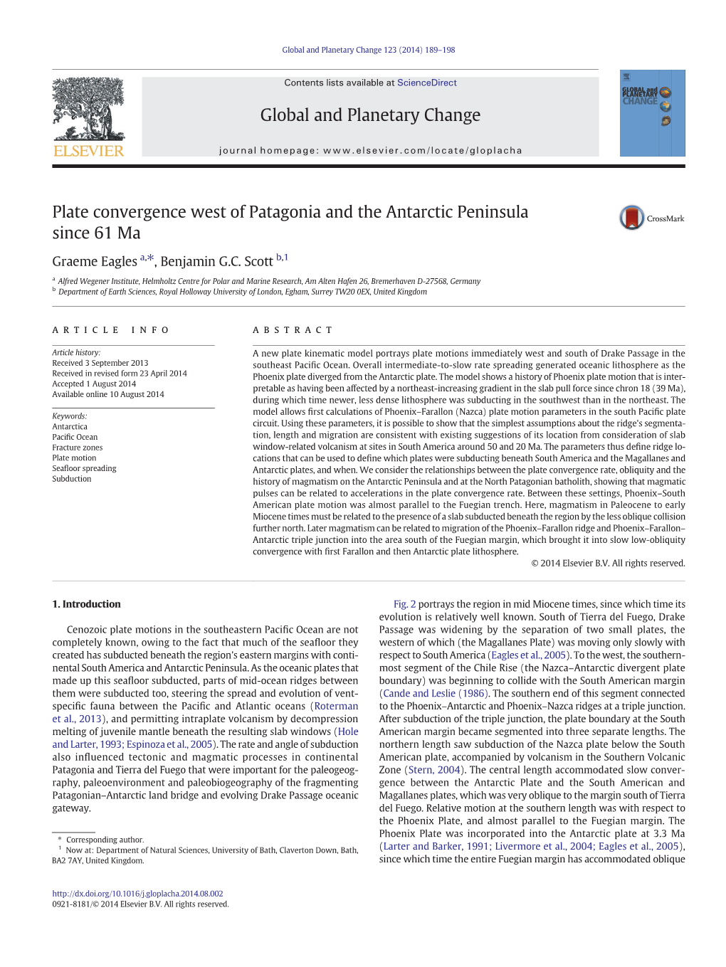 Plate Convergence West of Patagonia and the Antarctic Peninsula Since 61 Ma