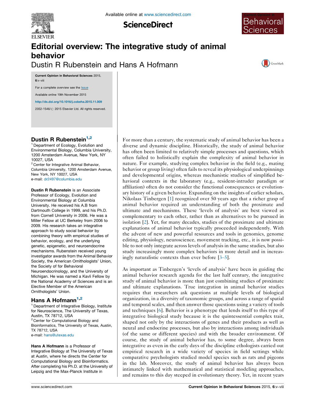 The Integrative Study of Animal Behavior