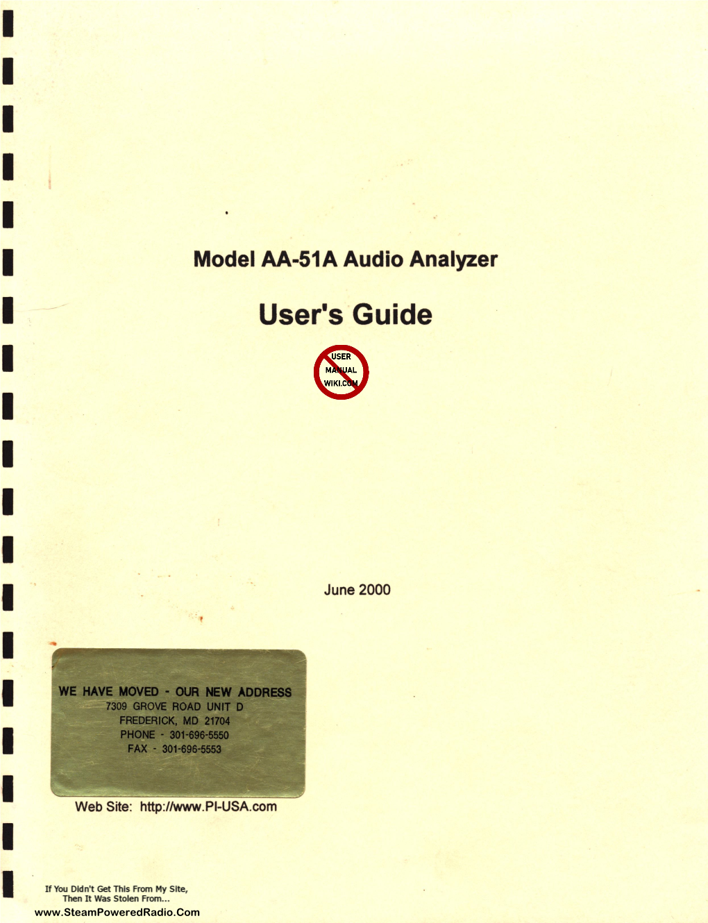 Potomac Instruments Model AA-51 Audio Analyzer Users Guide
