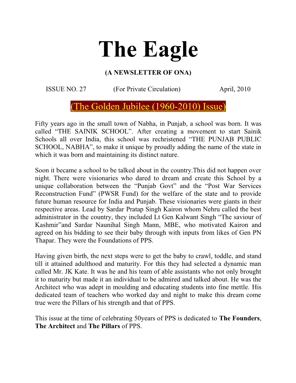 The Eagle – April 2010 Part 1 Golden Jubilee
