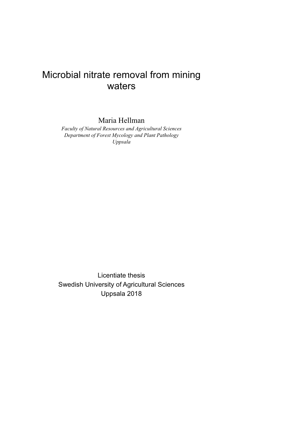 Microbial Nitrate Removal from Mining Waters