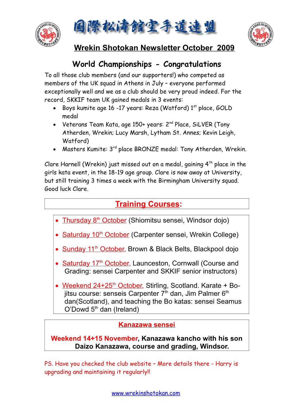 Wrekin Shotokan Newsletter October 2009