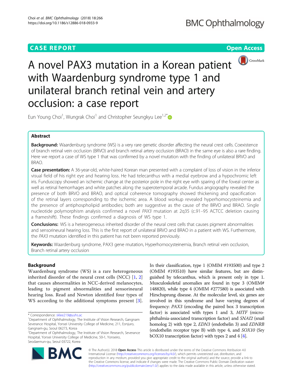 A Novel PAX3 Mutation in a Korean Patient with Waardenburg