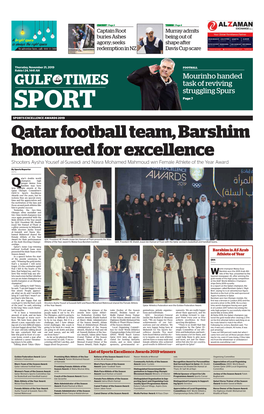 Qatar Football Team, Barshim Honoured for Excellence Shooters Aysha Yousef Al-Suwaidi and Nasra Mohamed Mahmoud Win Female Athlete of the Year Award