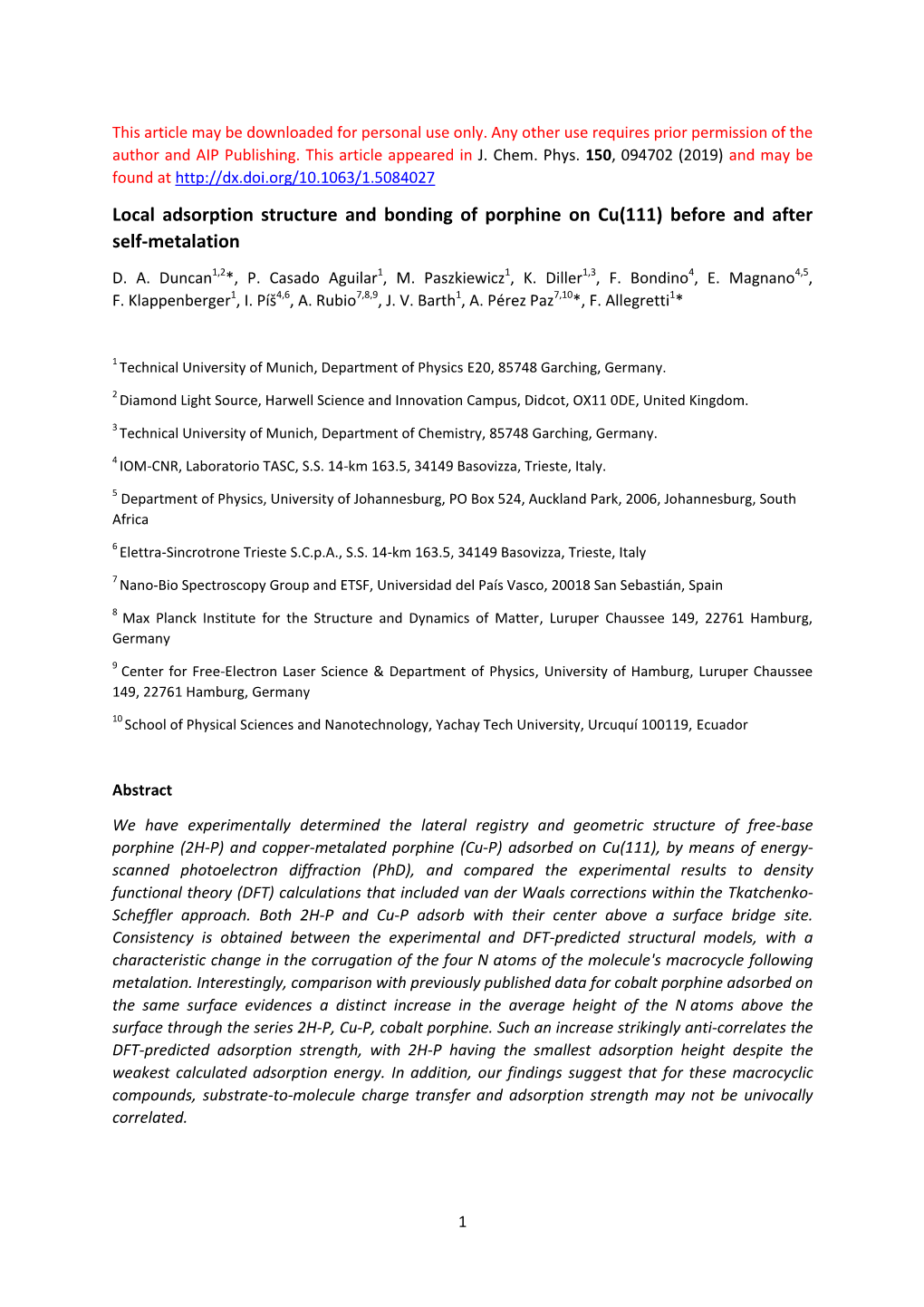 Local Adsorption Structure and Bonding of Porphine on Cu(111) Before and After Self-Metalation