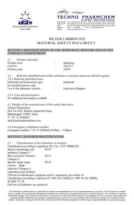 Silver Carbonate Material Safety Data Sheet