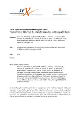 Production and Investigation of Neutron-Rich Osmium Isotopes with and Around N=126 Using Gas Flow Transport Method